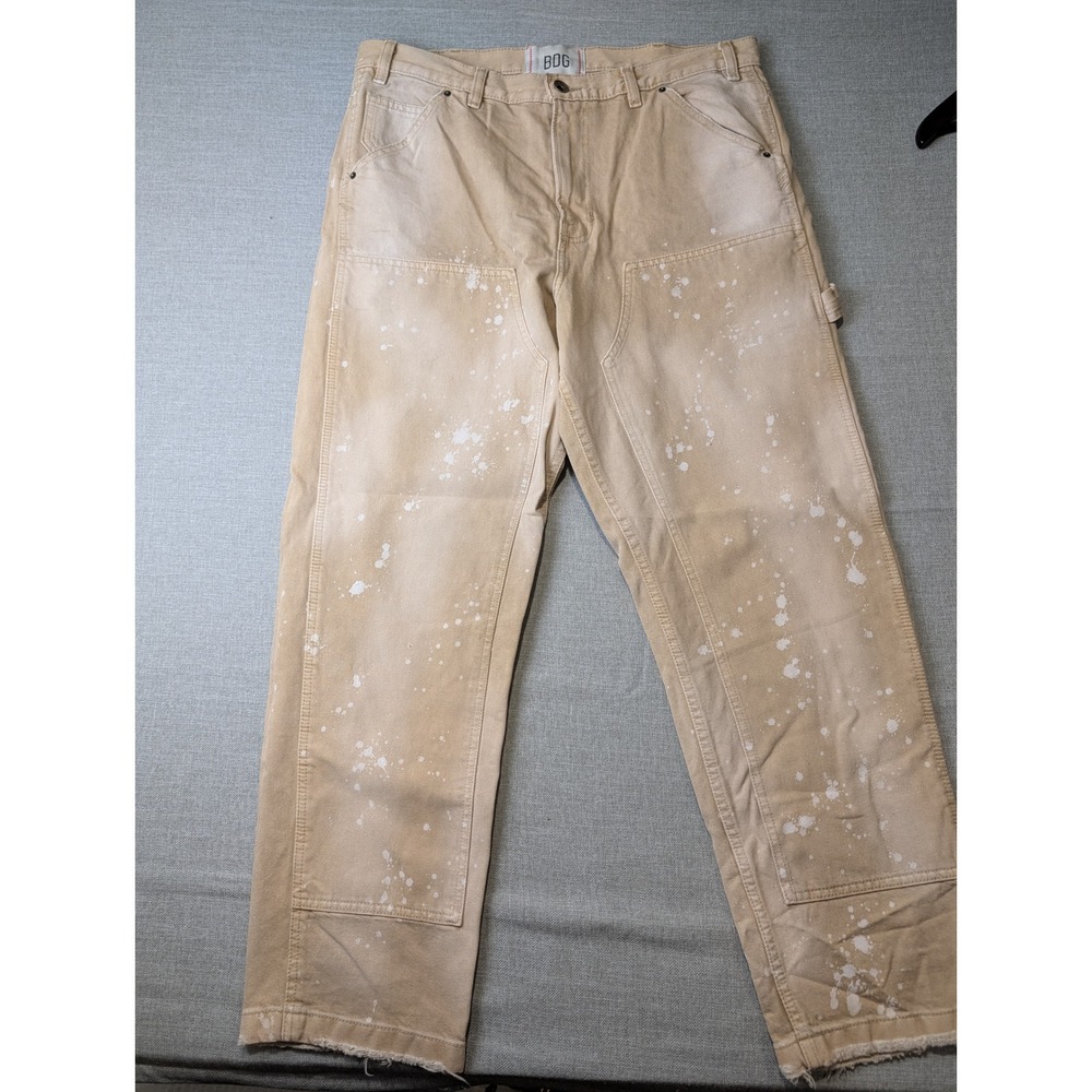 BDG Carpenter Pants Mens 34x32 Tan Cotton Paint Splatter Double Knee Straight